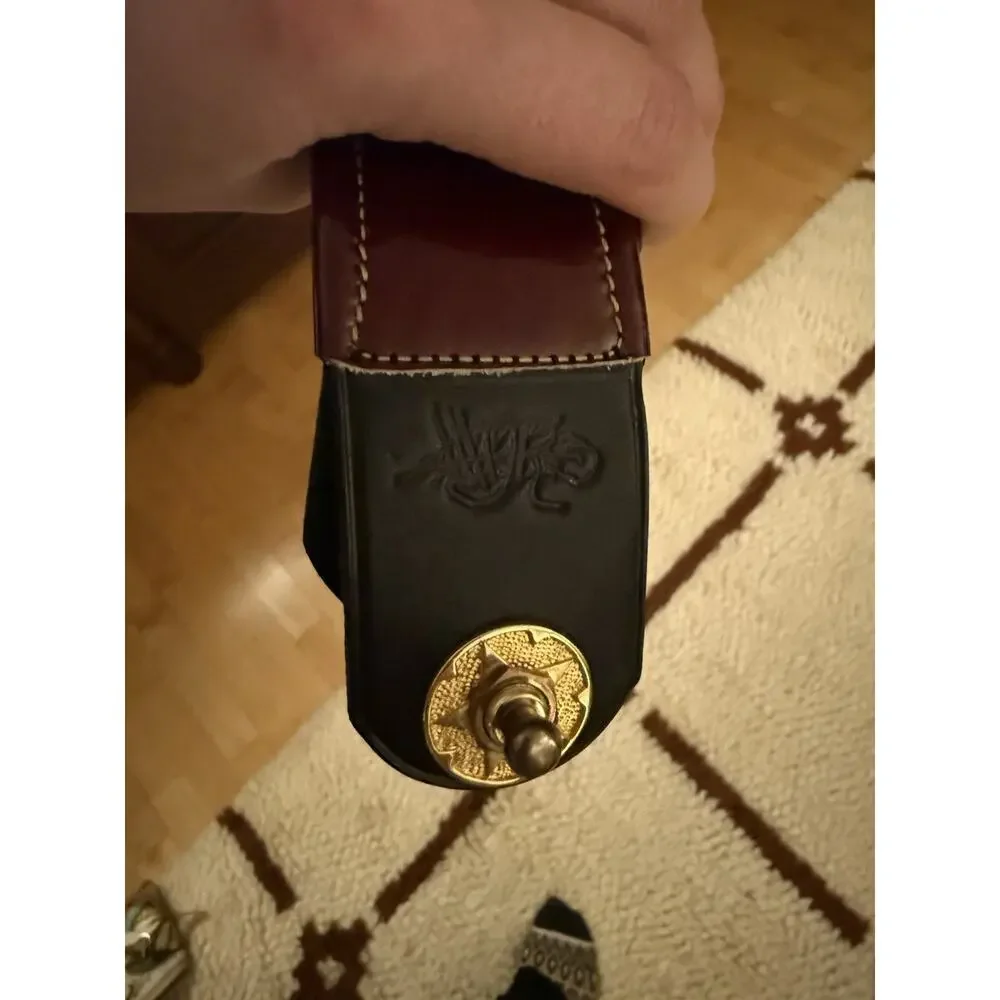 Burgandy Glossy Patent Leather Guitar Strap Gold Hardware
